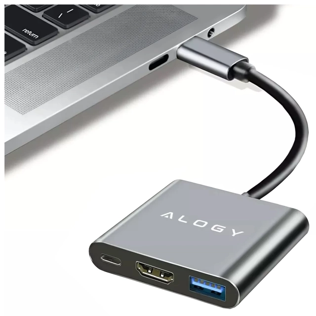 HUB 3in1 adapter USB-C to HDMI USB-A USB-C 4K 60Hz Alogy gray