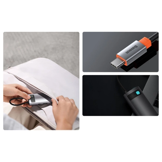 Baseus Metal Gleam Series multifunktionaler USB HUB 7in1 Typ C HDMI TF PD Kartenleser grau (WKWG020113)