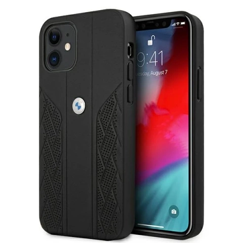 Etui BMW BMHCP12SRSPPK do iPhone 12 mini 5,4" hardcase Leather Curve Perforate czarny/black