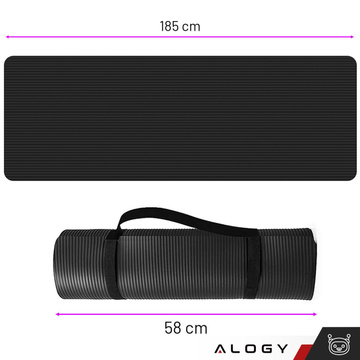 Килимок Yoga Fitness Pilates гімнастичний 185x58 1см Alogy протиковзкий водонепроникний Чорний