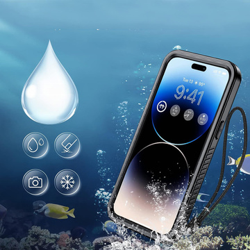 Pouzdro pro iPhone 14 Pro Max Waterproof Armored 360 Case Hybrid Lens Camera Krytí IP68 Waterproof Black
