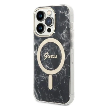 Zestaw Guess GUBPP14XHMEACSK Case Charger iPhone 14 Pro Max 6,7" čierne/čierne pevné puzdro MagSafe Marble