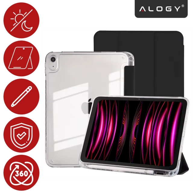 Etui do Apple iPad 11gen. 11" 2025 / 10gen. 10.9" 2022 Ochronne Hybrydowe z Miejscem na Rysik, Składana Okładka, Funkcja Podstawki, Alogy HybridBook™ Case – Czarne