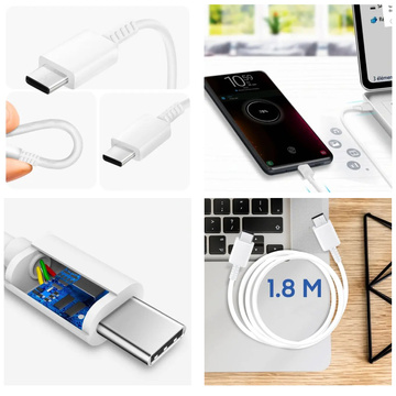Original Samsung USB-C-auf-USB-C-Kabel EP-DW767 zum Aufladen, 1,8 m, 3 A, 25 W/45 W, Weiß