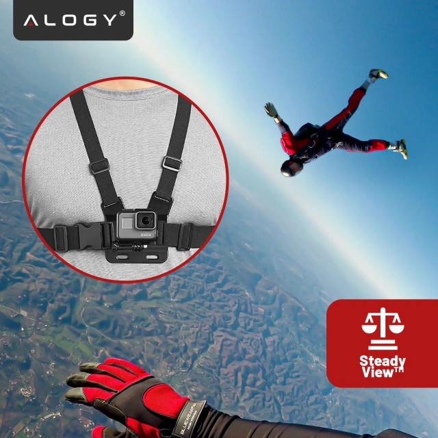 Спортивний ремінь Alogy Chest нагрудний тримач для фотоапарата, камер GoPro, телефону універсальний Black