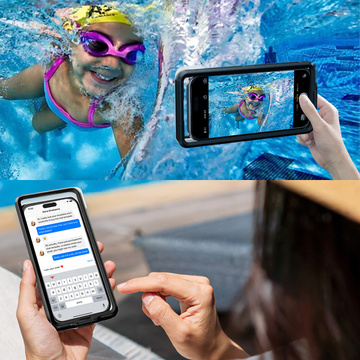 Waterproof case waterproof IPX68 universal for phones up to 6.9 inches Case water case Leash Alogy Black