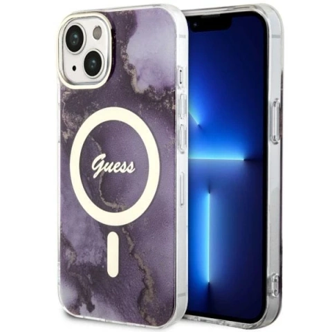 Etui Guess GUHMP14SHTMRSU pro iPhone 14 6,1" pevný obal Golden Marble MagSafe