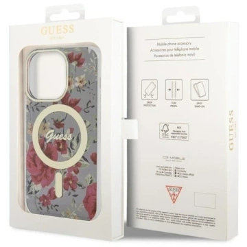 Guess GUHMP14LHCFWSA pouzdro na telefon pro Apple iPhone 14 Pro 6,1" zelené/khaki pevné pouzdro Flower MagSafe