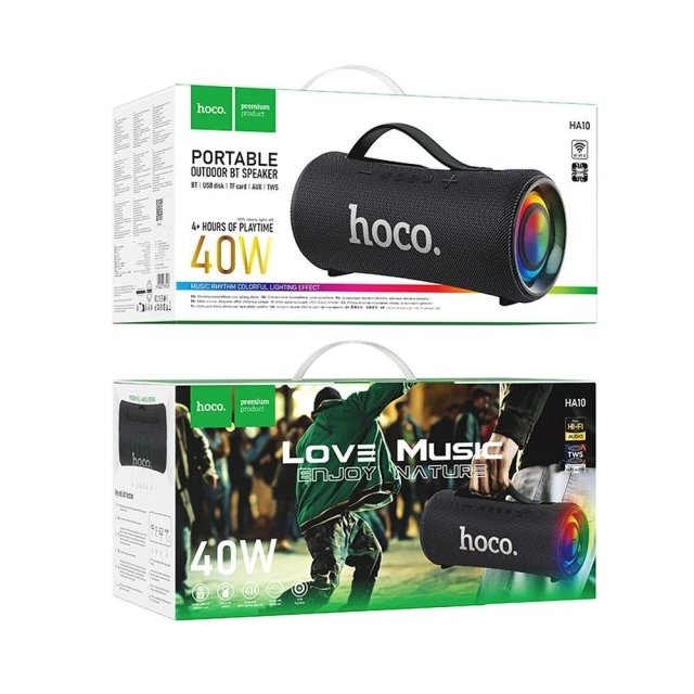 HOCO HA10 Bluetooth reproduktor 2x20W černý RGB přenosný
