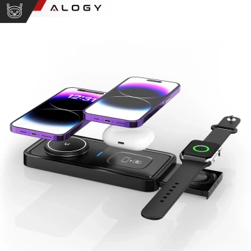 Kabelloses induktives Ladegerät Qi QC 3.0 3in1 Fast für Apple iPhone Airpods Watch Ladestation 15W schwarz