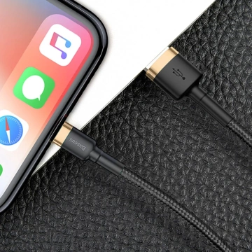 Baseus Cafule Cable odolný nylonový kábel USB / Lightning QC3.0 1,5A 2M čierno-zlatý (CALKLF-CV1)