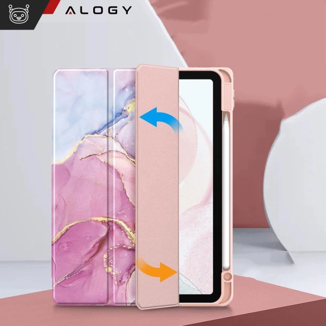 Hybridní pouzdro s držákem stylusu pro Apple iPad Air 11" (2024,2025) / Air 10.9" (2020,2022) / Pro 11 (2018) Alogy Hybrid Book Cover Case Marble Pink