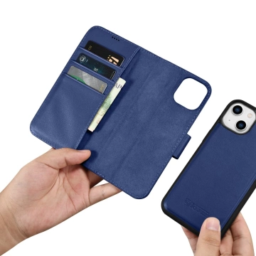 Kožené flipové pouzdro iCarer Wallet Case 2v1 iPhone 14 Plus Anti-RFID modré (WMI14220727-BU)