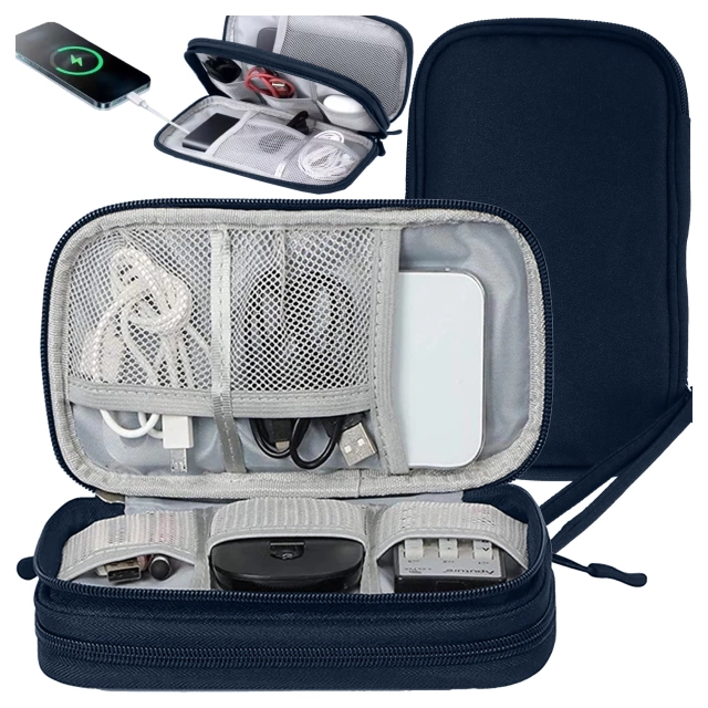 Puzdro na cestovné príslušenstvo, organizér na káble, nabíjačky, telefón a powerbanku, multifunkčné a kompaktné 21 x 12,5 x 5 cm, Alogy TravelPack™ – námornícka modrá