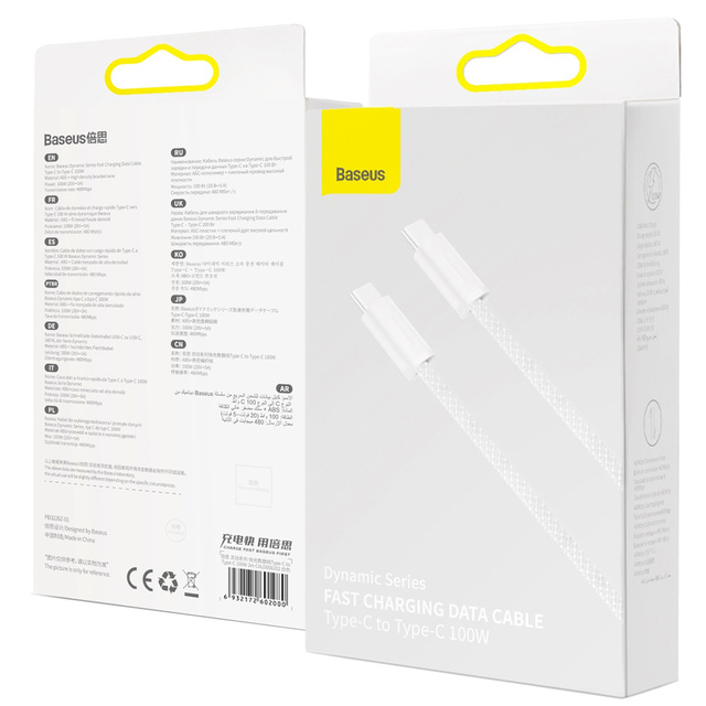 Kabel 1m Baseus Dynamic USB-C do USB-C 100W 480 Mbps Biały