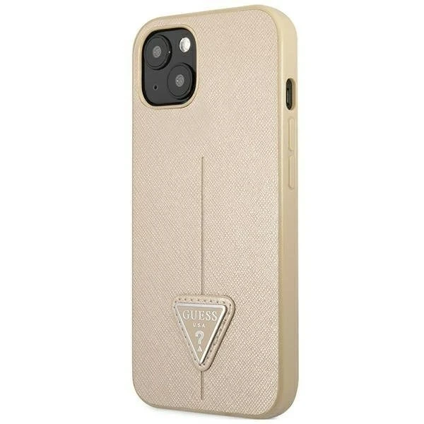 Etui Guess GUHCP14MPSATLE do Apple iPhone 14 Plus 6,7" beżowy/béžové pevné puzdro SaffianoTriangle Logo