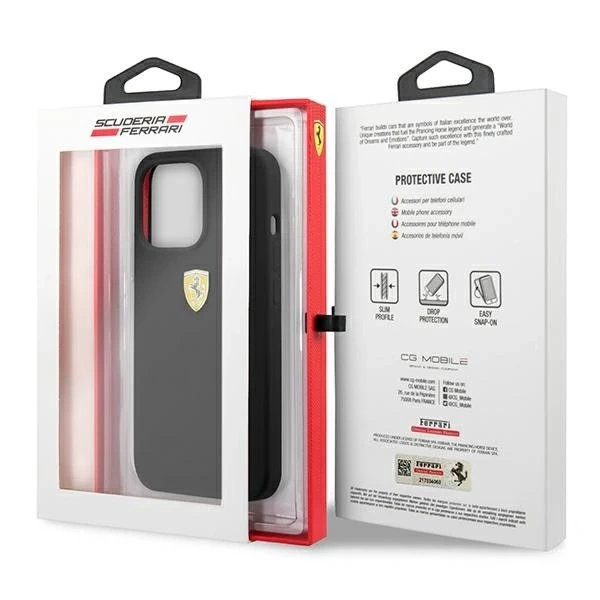 Pouzdro Ferrari iPhone 13 Pro Max 6,7" černo/černé pevné silikonové pouzdro