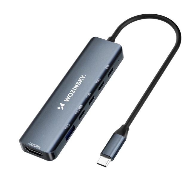 Hub USB-C 6w1 Wozinsky WHBC10Y4S HDMI 4K/60Hz PD 100W Szary