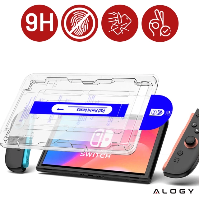 Szkło hartowane do Nintendo Switch 2 2025 ochronne szkiełko na ekran 9H Alogy EasyShield™️ z ramką montażową