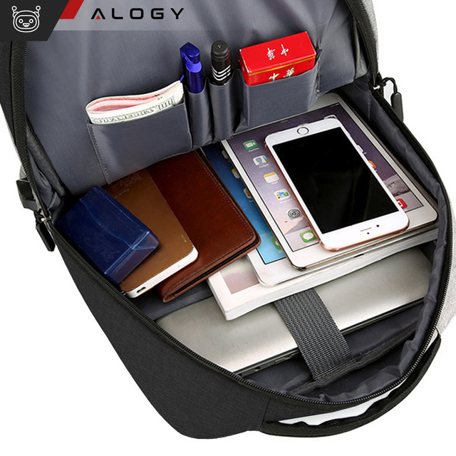 Plecak torba na laptopa 15,6" duży wodoodporny z portem USB Unisex 44x34x13cm do samolotu Alogy Backpack Czarny
