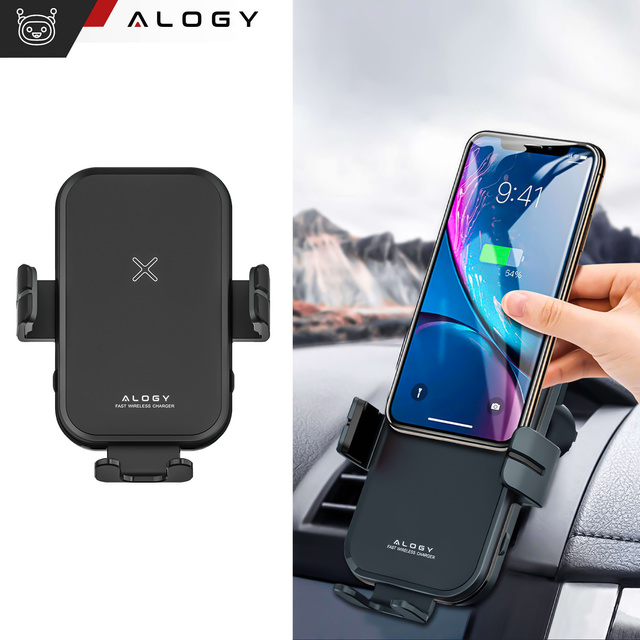 Alogy Fast Charging držák do auta s 15W indukční Qi nabíječkou automatická pro auto na síti rychlé nabíjení černý
