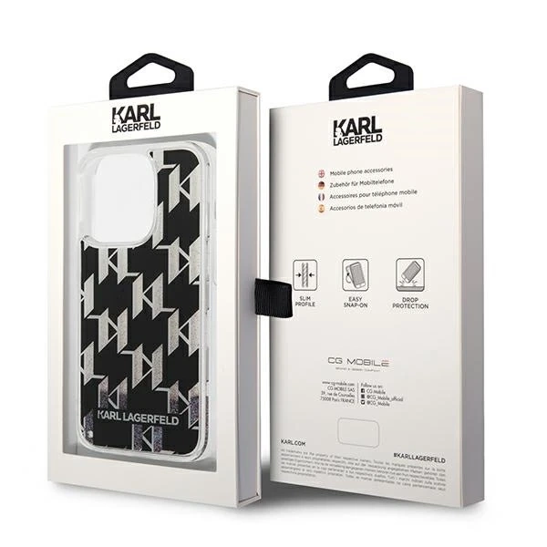 Etui Karl Lagerfeld KLHCP14LLMNMK pro iPhone 14 Pro 6,1" pevné pouzdro Liquid Glitter Monogram