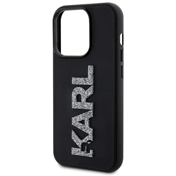 Etui Karl Lagerfeld KLHCP15L3DMBKCK na iPhone 15 Pro 6,1" čierne/čierne pevné puzdro 3D gumené trblietavé logo