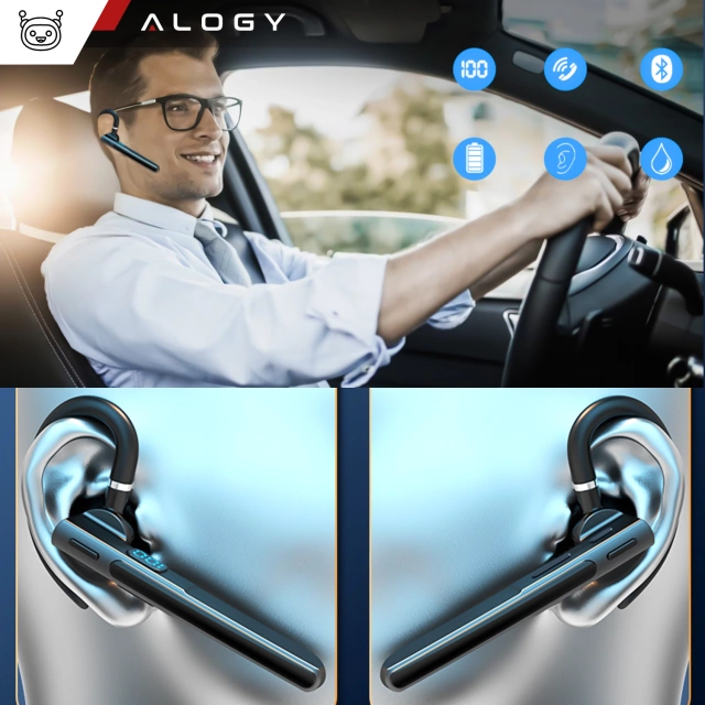 Bezdrôtový headset Bluetooth 5.3 na hovory, headset do auta s LED displejom Alogy Black