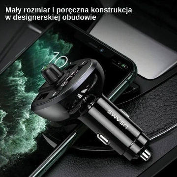 Автомобільний комплект USAMS C21 hands-free з FM-трансмітером, Bluetooth 5.0, MP3, 2xUSB 3.4A CC115GC01 (US-CC115) чорний/чорний