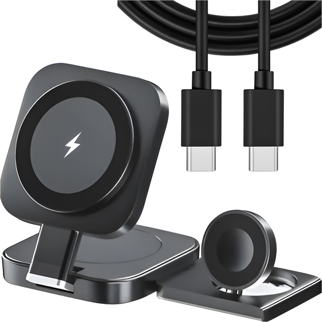 Qi Mag Safe 15W індуктивний зарядний пристрій для iPhone Apple Watch AirPods wireless 3in1 Docking station black