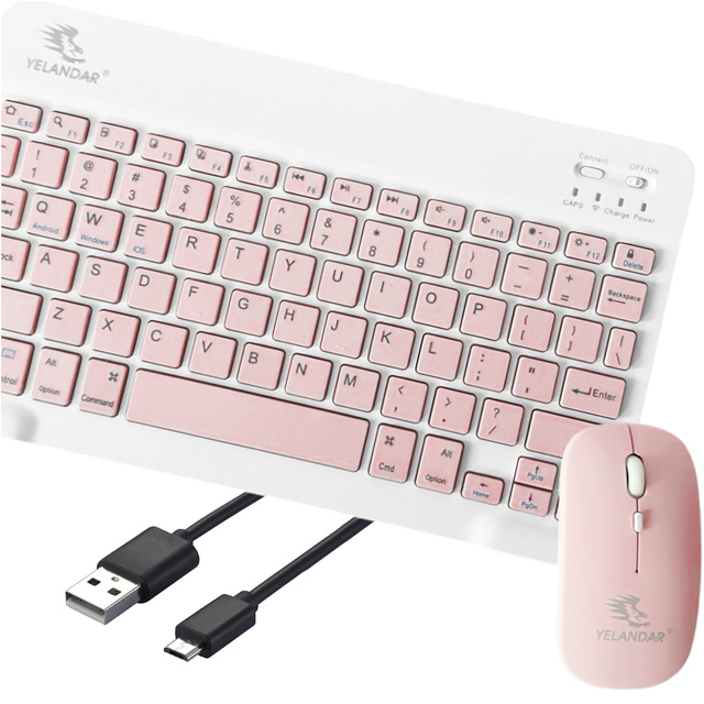 Zestaw Klawiatura + Myszka bezprzewodowa mysz do laptopa PC Bluetooth AN-030 cicha slim Różowo-biała