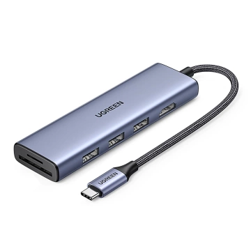 Концентратор 6 в 1 Ugreen CM511 USB-C HDMI 3xUSB-A SD TF 5 Гбіт/с 4K сірий