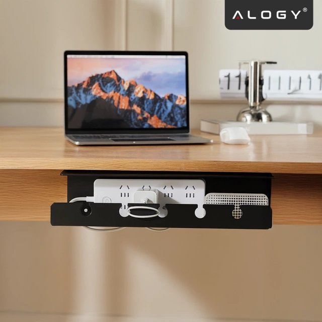 2-in-1 Under-Desk and Wall-Mounted Cable Organizer, 40 cm, with Adhesive Strip to Keep Your Desk Tidy, Alogy CableHold™ – Black