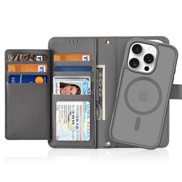 iPhone 16 Pro Max Dux Ducis Lawa Leather Case with MagSafe Wallet Gray