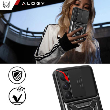 Case for Samsung Galaxy A55 5G Armored Slide Case Ring Housing Camera Protection Camshield Alogy Black