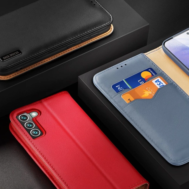 Dux Ducis Hivo Leather Flip Cover Originální kožená peněženka na karty a dokumenty Samsung Galaxy S22 (S22 Plus) červená