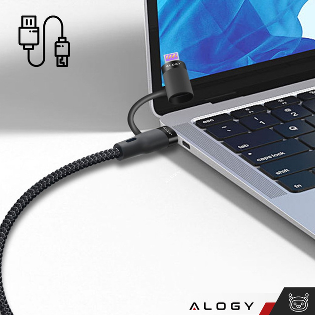 Кабель Alogy 2in1 USB-C to Lightning PowerDelivery для Apple iPhone PD 60W 100cm Black