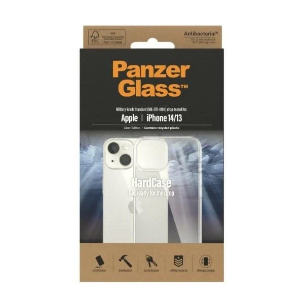 Etui PanzerGlass HardCase pro iPhone 14 6,1" Antibakteriální, transparentní vojenské třídy 0401