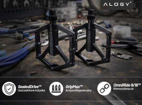 Platform bicycle pedals for MTB bicycles, aluminum 9/16" Black aluminum set [2 pcs.]