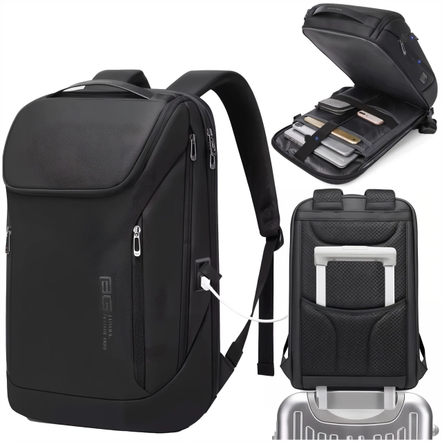 Bange Waterproof Backpack Laptop Bag 15.6" City Travel 48x31x16 cm for Work School Plane Men's Women's with USB Port Black