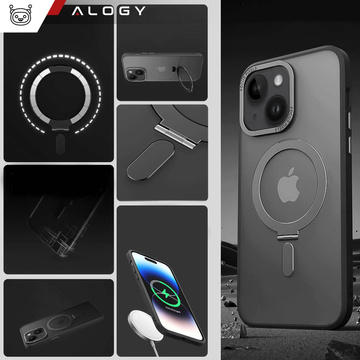 Etui pancerne Alogy Stand Ring Case obudowa ochronna na telefon do MagSafe do Apple iPhone 14 Plus Czarne + Szkło