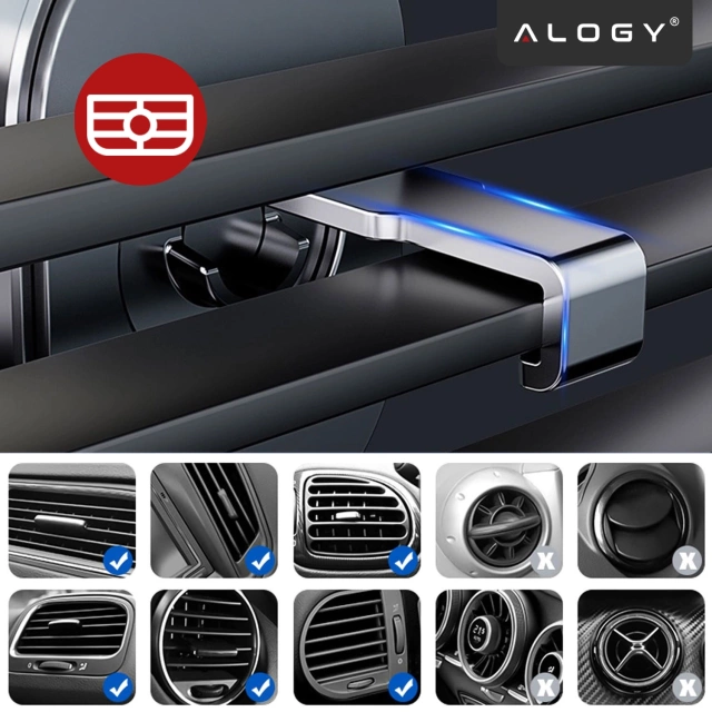 Držák telefonu do auta, okno, mřížka, kokpit, palubní deska, auto, auto, pro 7" telefon Alogy 3v1 Black