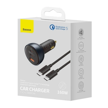 Baseus Qualcomm nabíjačka do auta, USB, 2x USB-C, 160W (sivá)