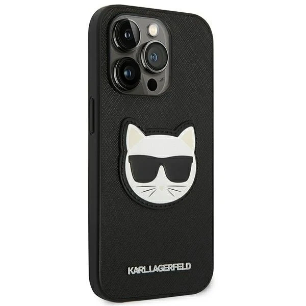 Karl Lagerfeld KLHCP14LSAPCHK ochranný obal na telefon pro Apple iPhone 14 Pro 6.1" hardcase black/black Saffiano Choupette Head Patch