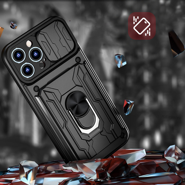 Etui pancerne Alogy Camshield Stand Ring Wallet z osłonką na aparat i miejscem na karty do Apple iPhone 14 Pro czarne