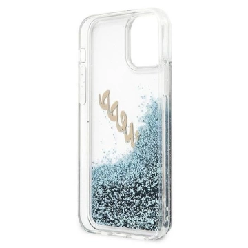 Guess GUHCP12SGLVSBL iPhone 12 mini 5,4" niebieski/modrý pevný obal Glitter Vintage Script