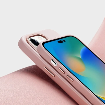 Dux Ducis Grit skórzane etui do iPhone 14 Pro elegancki pokrowiec ze sztucznej skóry (kompatybilne z MagSafe) różowy