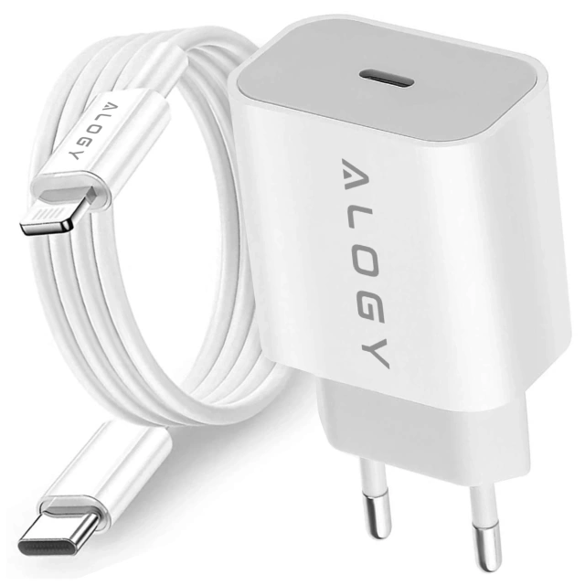Alogy wall charger fast USB-C PD 20W Lightning cable 1m White