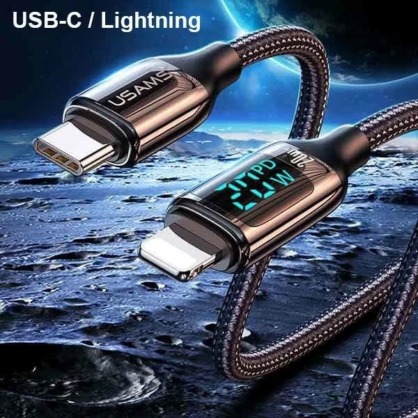 USAMS U78 USB-C to Lightning LED Braided Cable 1.2m 20W PD Fast Charge white/white SJ545USB02 (US-SJ545)