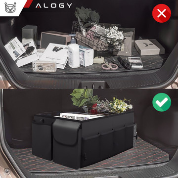 Car trunk organizer storage bag for car large trunk Black XXL Alogy hard cover 2x headrest holder